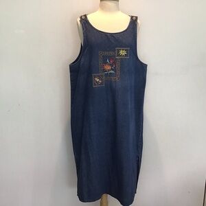 90’s Vintage TY Original Wear Embroidered Denim Button Top Midi Jumper Size 16W